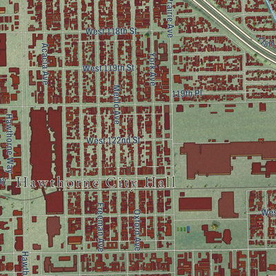 Close-up of the map of Hawthorne, California print showing street and building detail