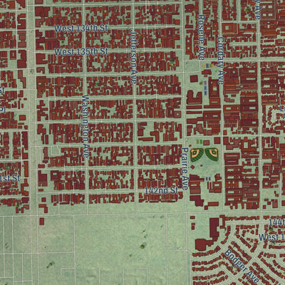 Second close-up of the map of Hawthorne, California print showing more streets and buildings
