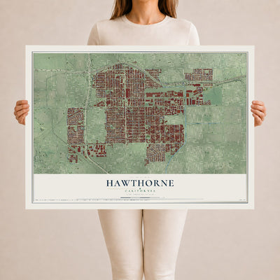 Map of Hawthorne, California, 24 x 36 inch unframed archival matte print