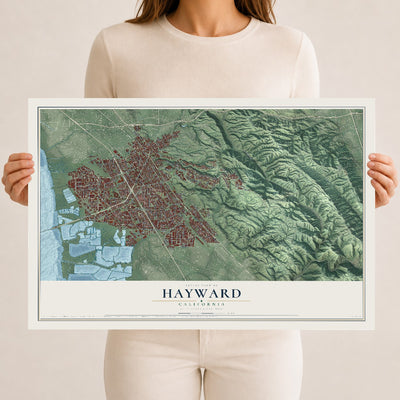 Map of Hayward, California, 12 x 18 inch unframed archival matte print
