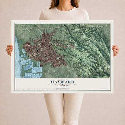 Map of Hayward, California, 24 x 36 inch unframed archival matte print