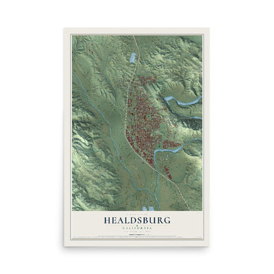 Map of Healdsburg, California, 12 x 18 inch unframed archival matte print