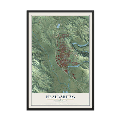 Map of Healdsburg, California, 12 x 18 inch print in a black wood frame