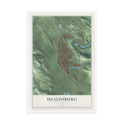 Map of Healdsburg, California, 12 x 18 inch print in a white wood frame