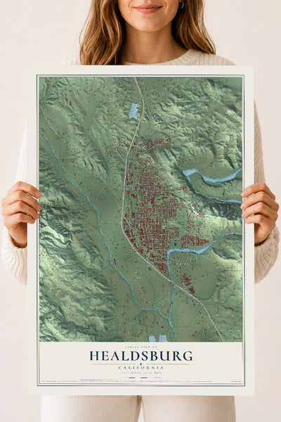 Map of Healdsburg, California, 18 x 24 inch unframed archival matte print