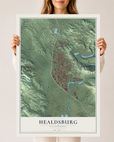 Map of Healdsburg, California, 24 x 36 inch unframed archival matte print