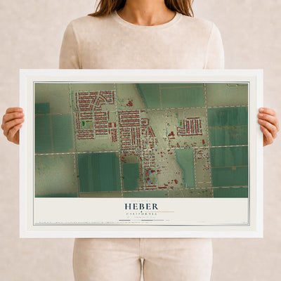 Map of Heber, California, 12 x 18 inch print in a white wood frame