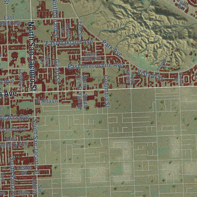 Second close-up of the map of Hemet, California print showing more streets and buildings