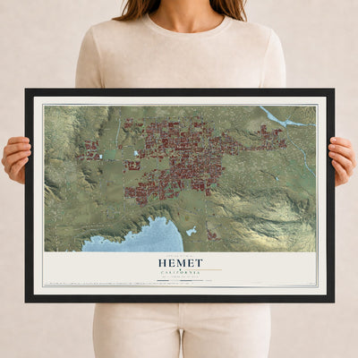 Map of Hemet, California, 12 x 18 inch print in a black wood frame