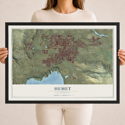 Map of Hemet, California, 18 x 24 inch print in a black wood frame