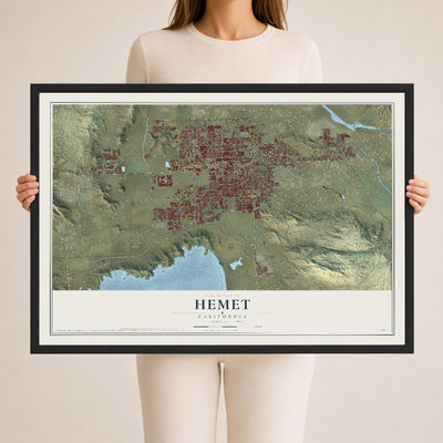 Map of Hemet, California, 24 x 36 inch print in a black wood frame