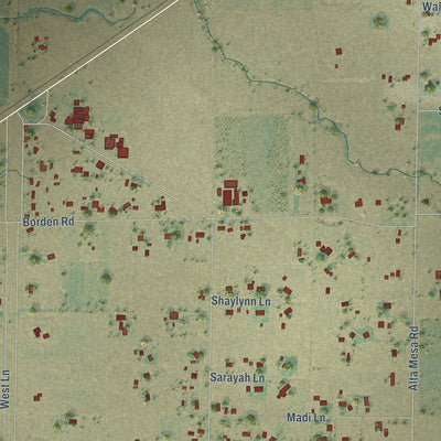 Close-up of the map of Herald, California print showing street and building detail