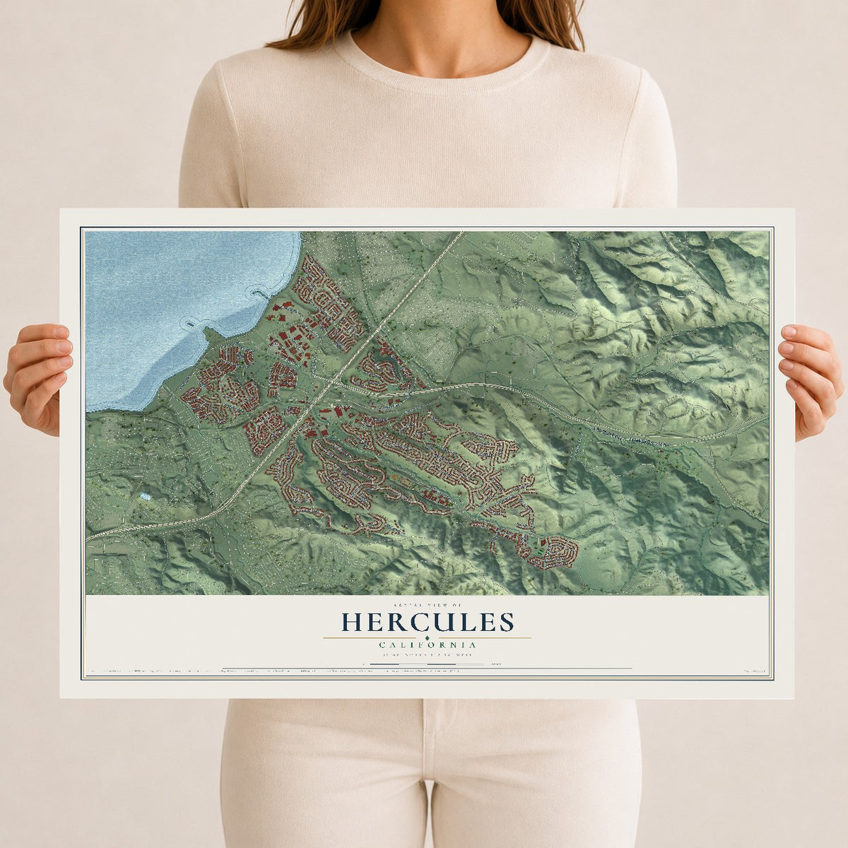 Map of Hercules, California, 12 x 18 inch unframed archival matte print
