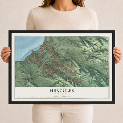 Map of Hercules, California, 12 x 18 inch print in a black wood frame