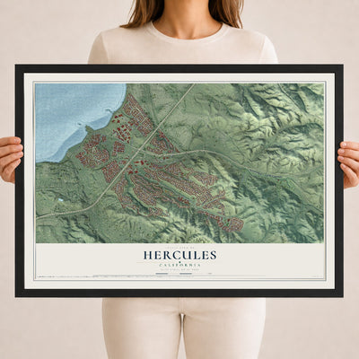 Map of Hercules, California, 18 x 24 inch print in a black wood frame