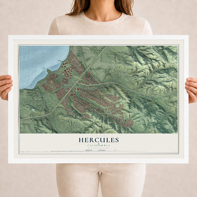 Map of Hercules, California, 18 x 24 inch print in a white wood frame