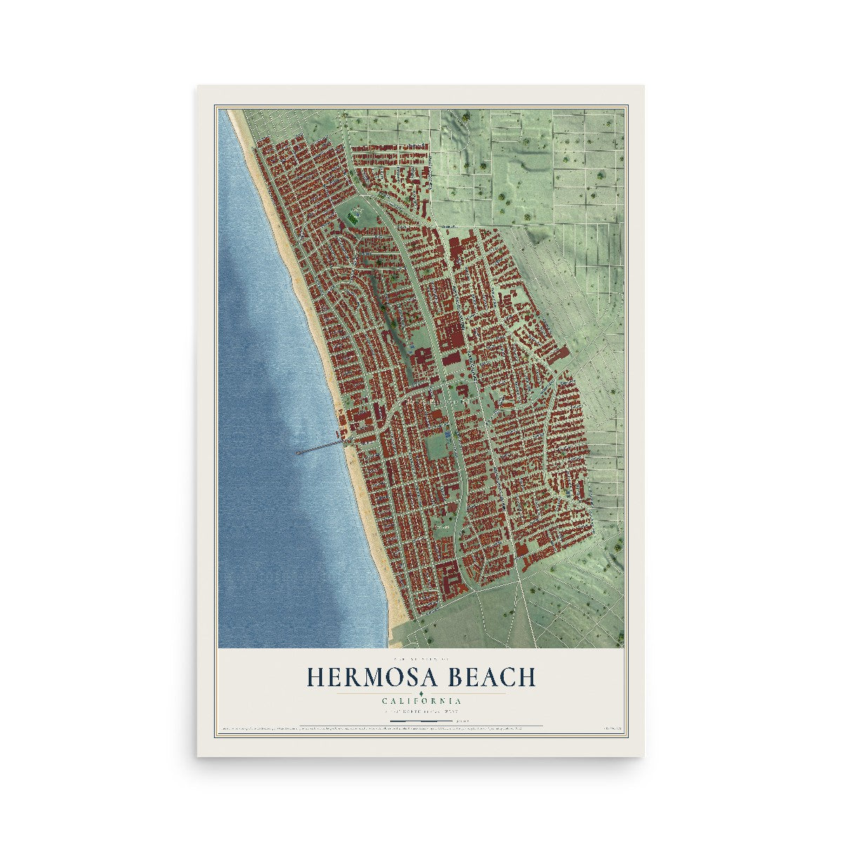 Map of Hermosa Beach, California, 12 x 18 inch unframed archival matte print