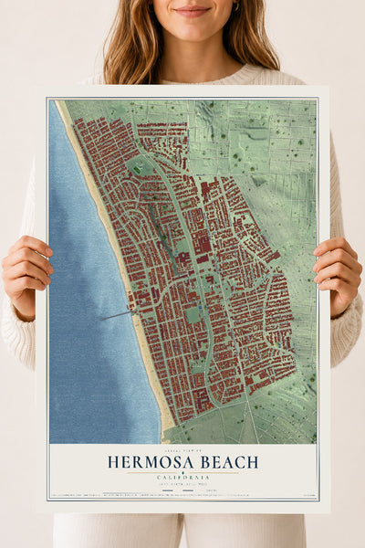 Map of Hermosa Beach, California, 18 x 24 inch unframed archival matte print