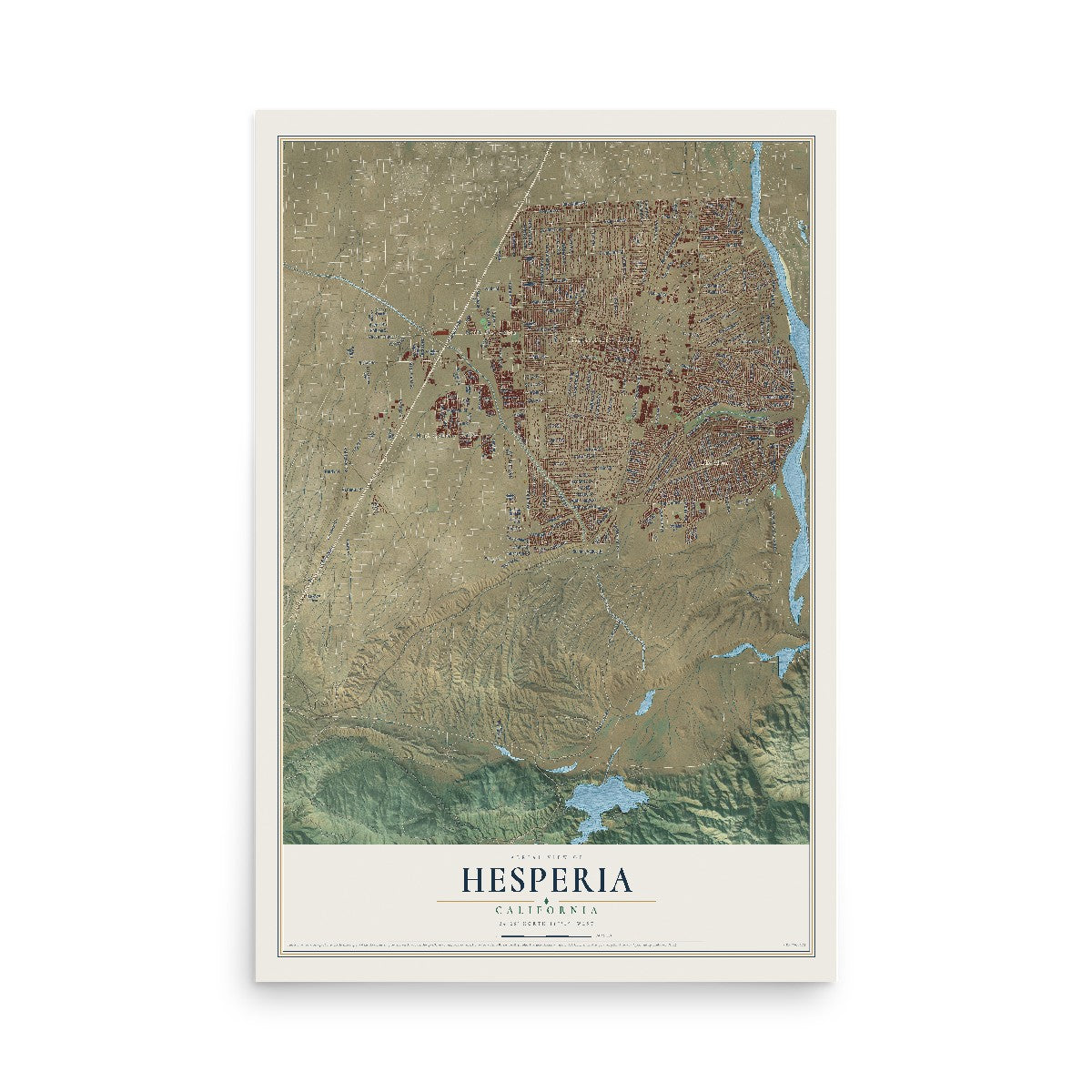 Map of Hesperia, California, 12 x 18 inch unframed archival matte print