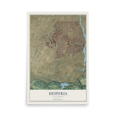 Map of Hesperia, California, 12 x 18 inch unframed archival matte print