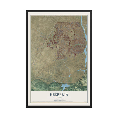 Map of Hesperia, California, 12 x 18 inch print in a black wood frame