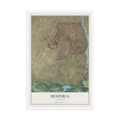 Map of Hesperia, California, 12 x 18 inch print in a white wood frame