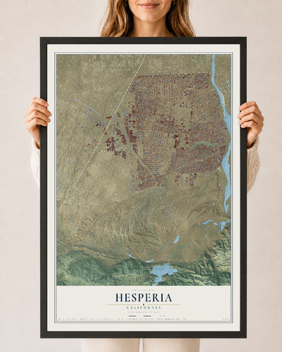 Map of Hesperia, California, 24 x 36 inch print in a black wood frame
