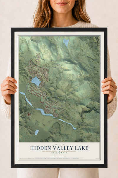 Map of Hidden Valley Lake, California, 18 x 24 inch print in a black wood frame
