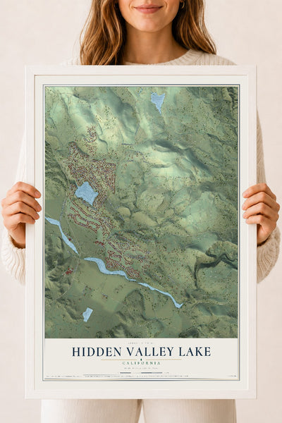 Map of Hidden Valley Lake, California, 18 x 24 inch print in a white wood frame