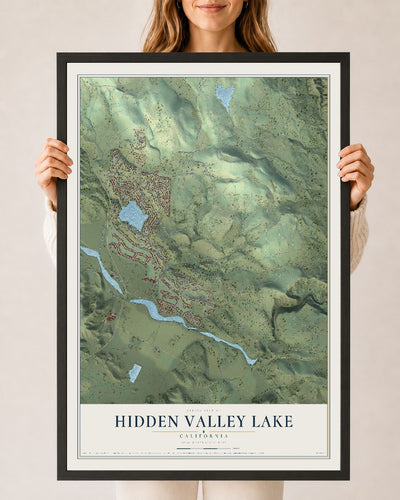 Map of Hidden Valley Lake, California, 24 x 36 inch print in a black wood frame