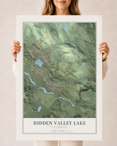 Map of Hidden Valley Lake, California, 24 x 36 inch print in a white wood frame