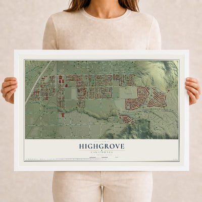 Map of Highgrove, California, 12 x 18 inch print in a white wood frame