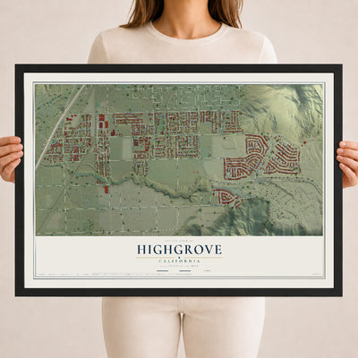 Map of Highgrove, California, 18 x 24 inch print in a black wood frame
