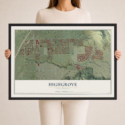 Map of Highgrove, California, 24 x 36 inch print in a black wood frame
