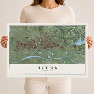 Map of Highland, California, 12 x 18 inch unframed archival matte print