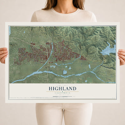 Map of Highland, California, 18 x 24 inch unframed archival matte print