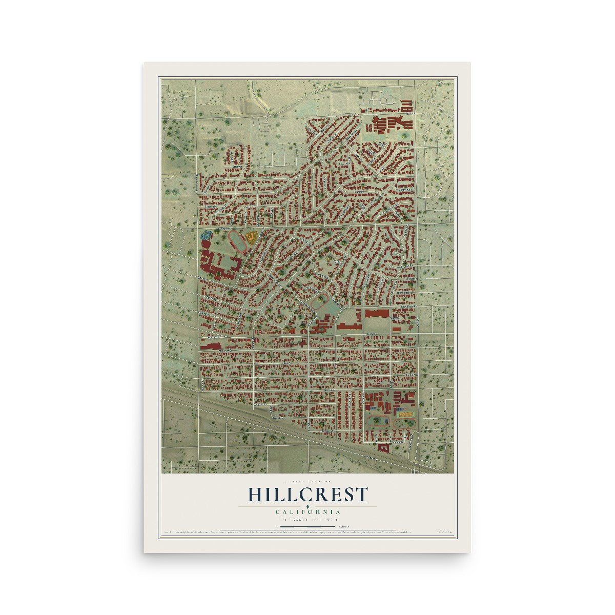 Map of Hillcrest, California, 12 x 18 inch unframed archival matte print