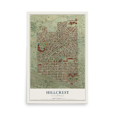 Map of Hillcrest, California, 12 x 18 inch unframed archival matte print