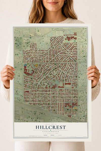 Map of Hillcrest, California, 18 x 24 inch unframed archival matte print