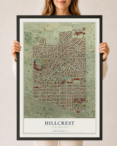 Map of Hillcrest, California, 24 x 36 inch print in a black wood frame