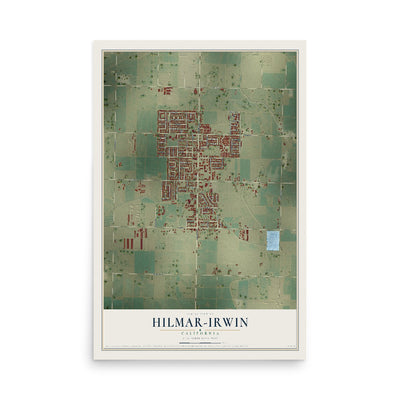 Map of Hilmar-Irwin, California, 12 x 18 inch unframed archival matte print