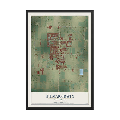 Map of Hilmar-Irwin, California, 12 x 18 inch print in a black wood frame