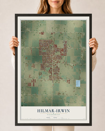 Map of Hilmar-Irwin, California, 24 x 36 inch print in a black wood frame