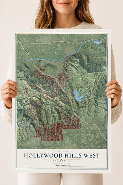 Map of Hollywood Hills West, California, 18 x 24 inch unframed archival matte print