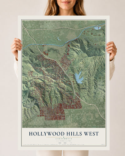 Map of Hollywood Hills West, California, 24 x 36 inch unframed archival matte print