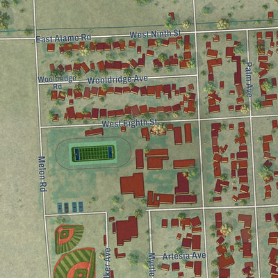 Second close-up of the map of Holtville, California print showing more streets and buildings