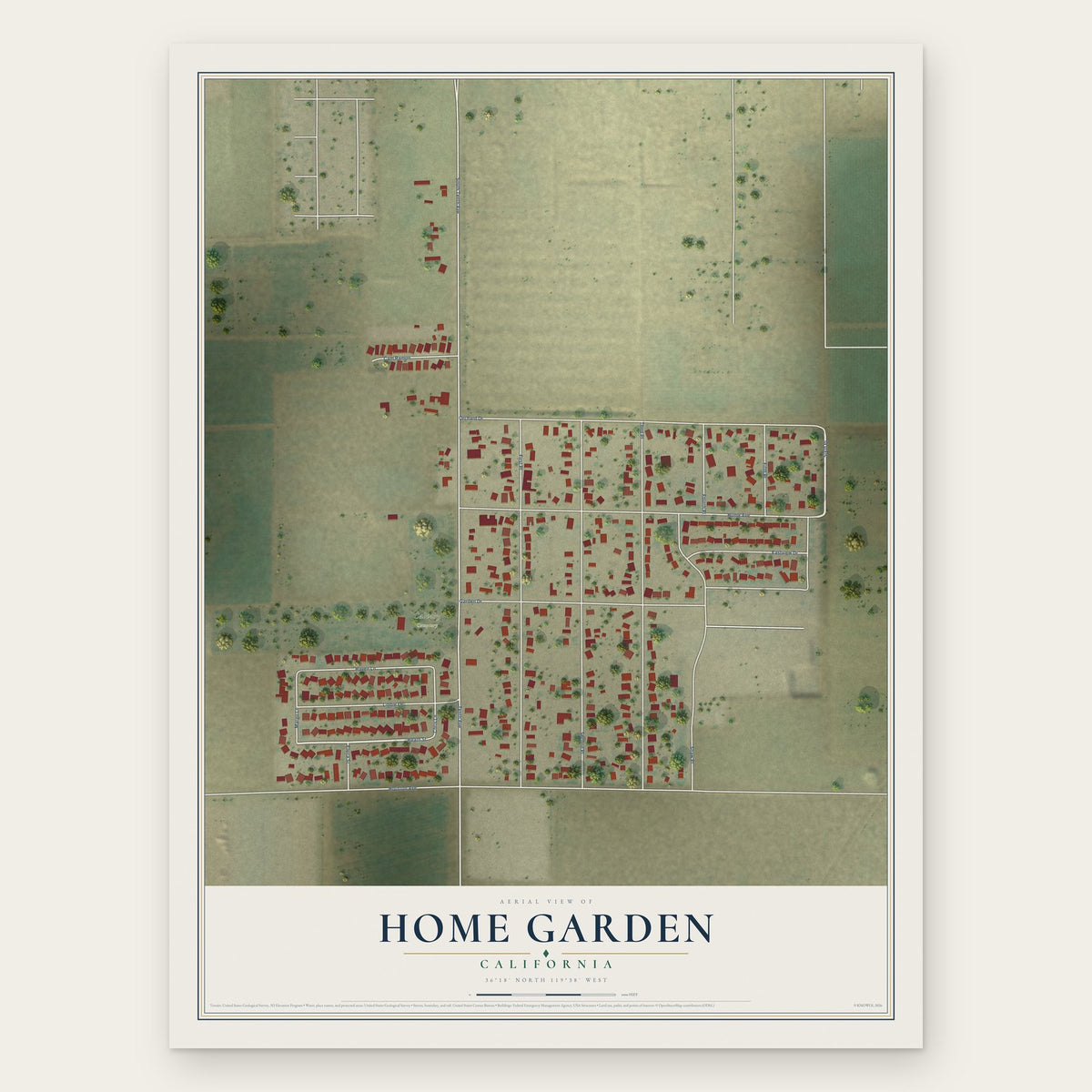 Home Garden, California map print, the full design