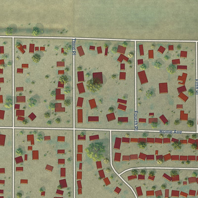 Close-up of the map of Home Garden, California print showing street and building detail