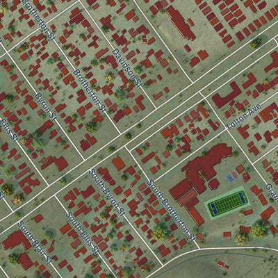 Second close-up of the map of Home Gardens, California print showing more streets and buildings