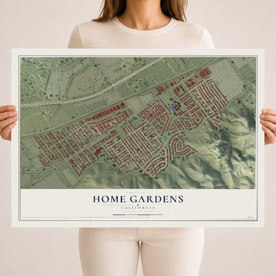 Map of Home Gardens, California, 18 x 24 inch unframed archival matte print